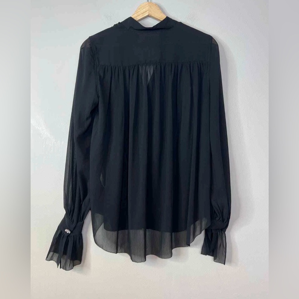 L'agence Womens Balloon Long Sleeved Black Sheer Button Blouse Classic Sz L NWOT - Picture 4 of 8